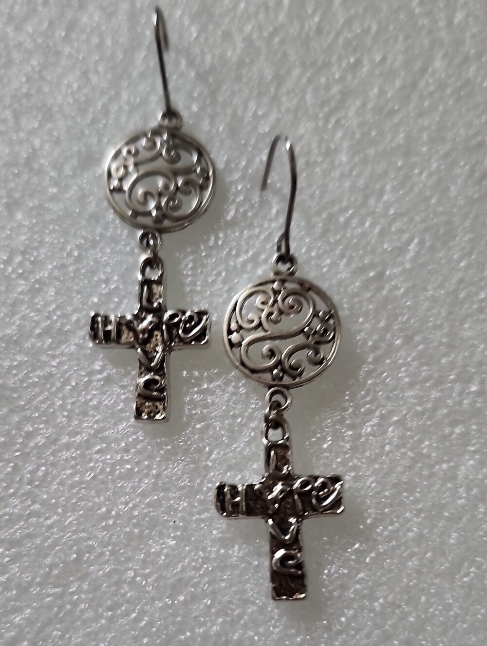 Hand Crafted Silver Filigree Cross Drop Earrings